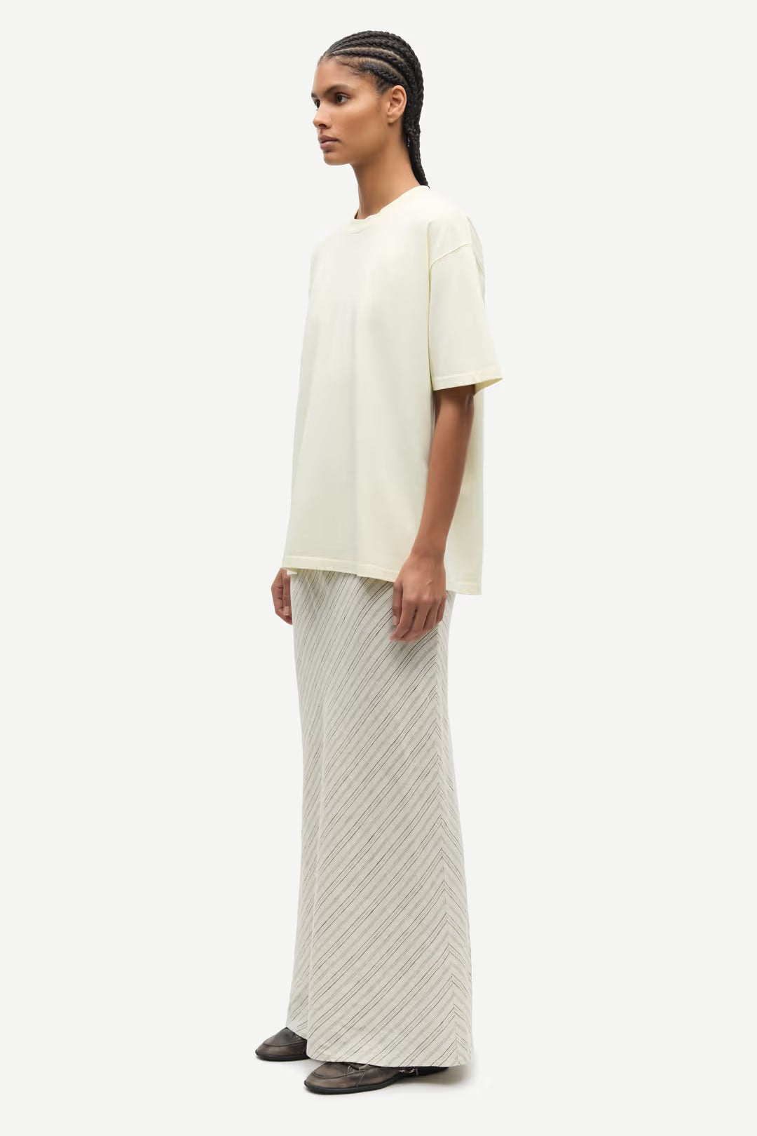 Saagneta Long Linen Skirt in Bone Stripe
