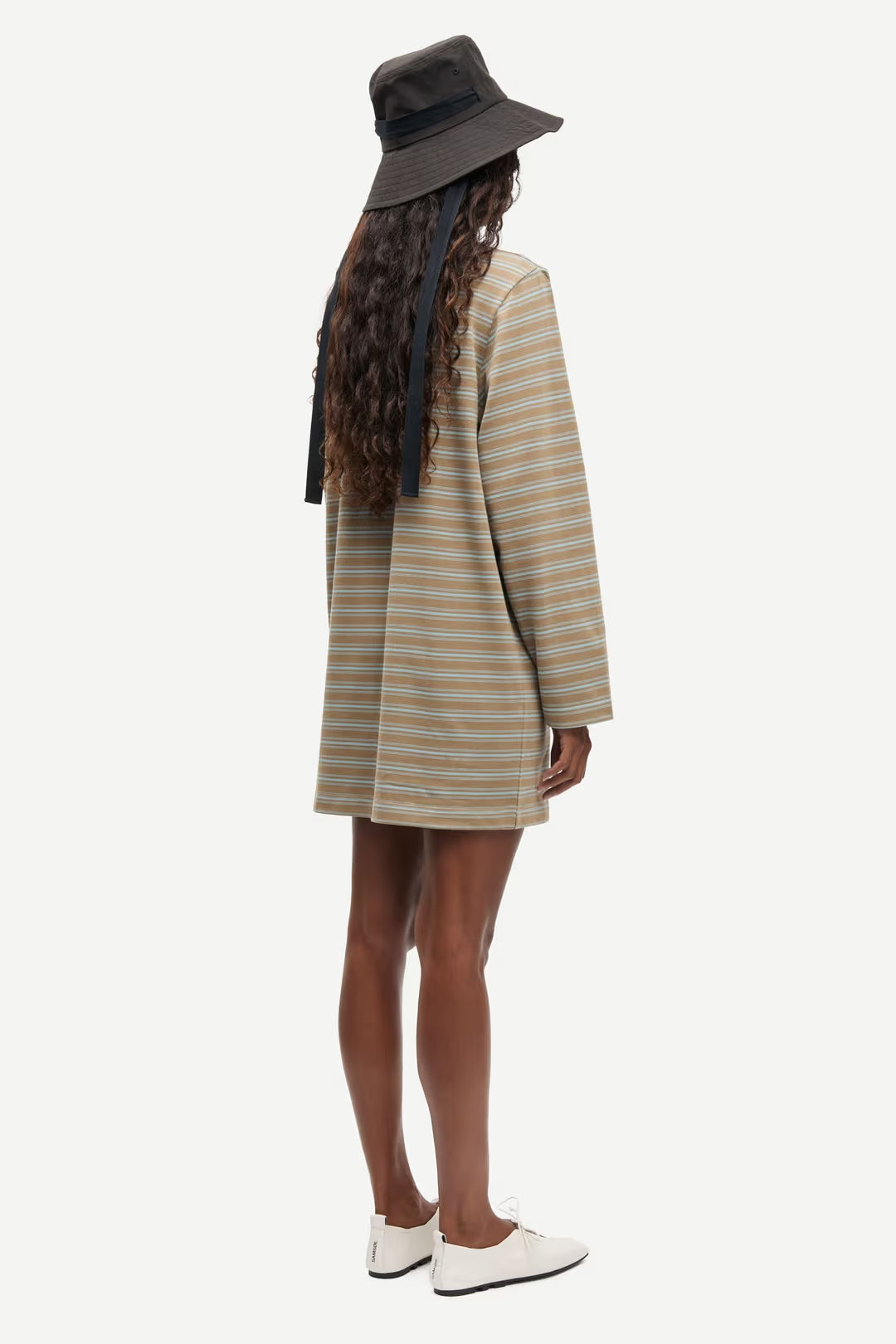 The Sadover LS Polo Dress in Lead Stripe