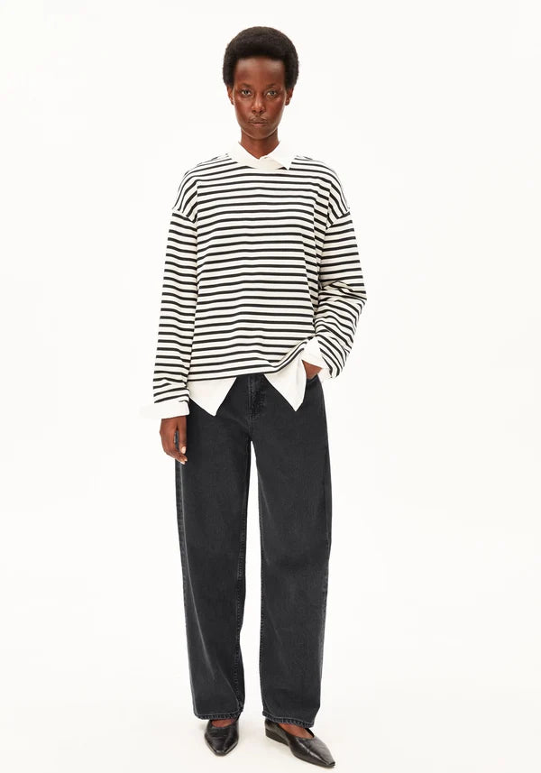 Frankaa Maarlen Stripe Organic Cotton Sweatshirt in Undyed/Black
