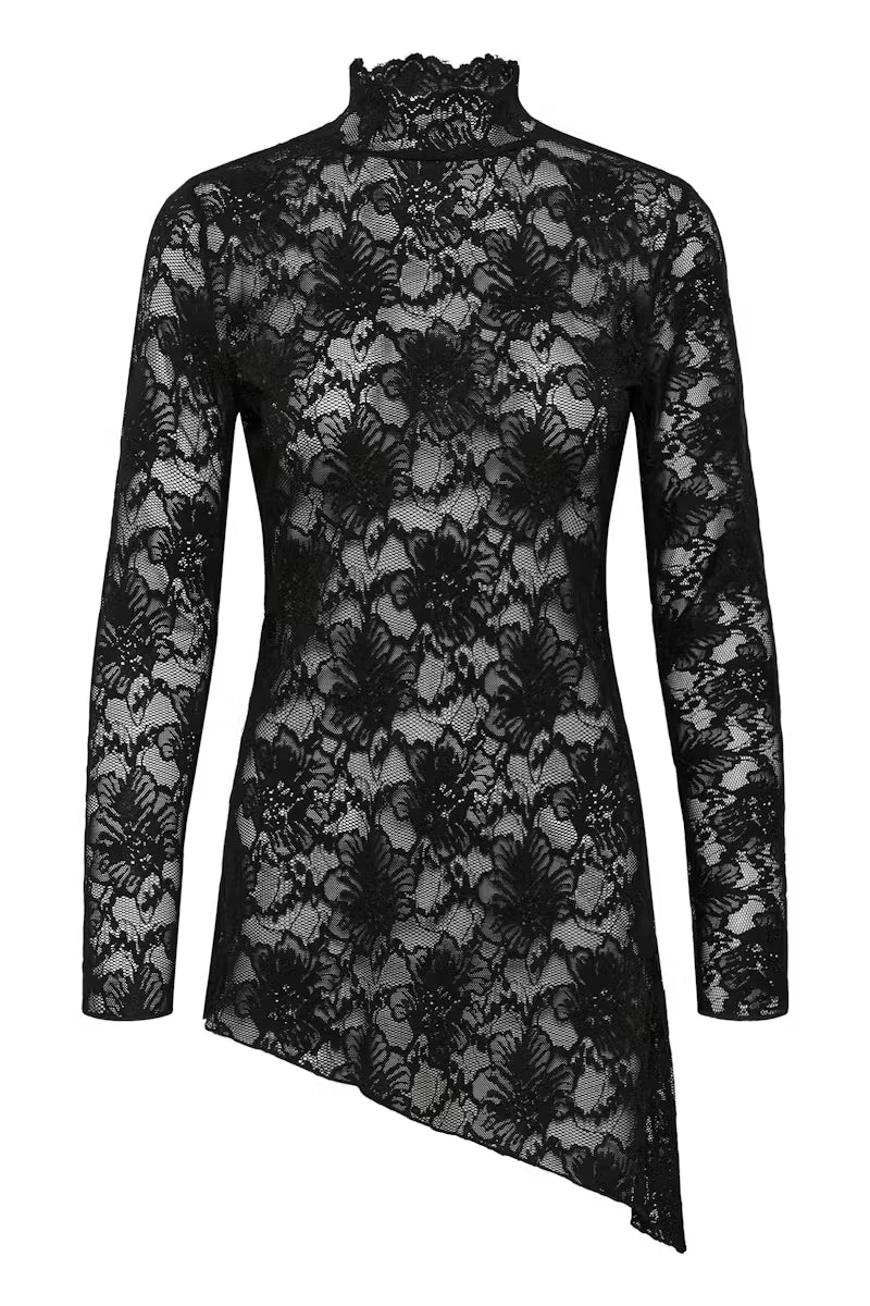 Kabira Mockneck Lace Top in Black