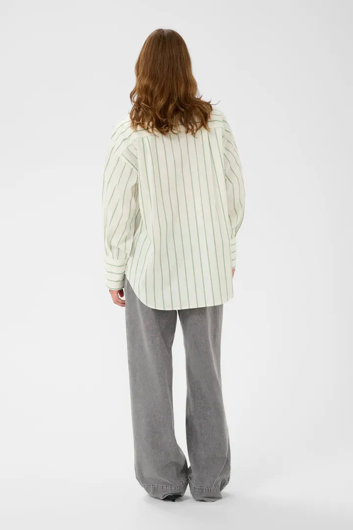 Noelle Striped Buttondown in Vibrant Green + White Stripes