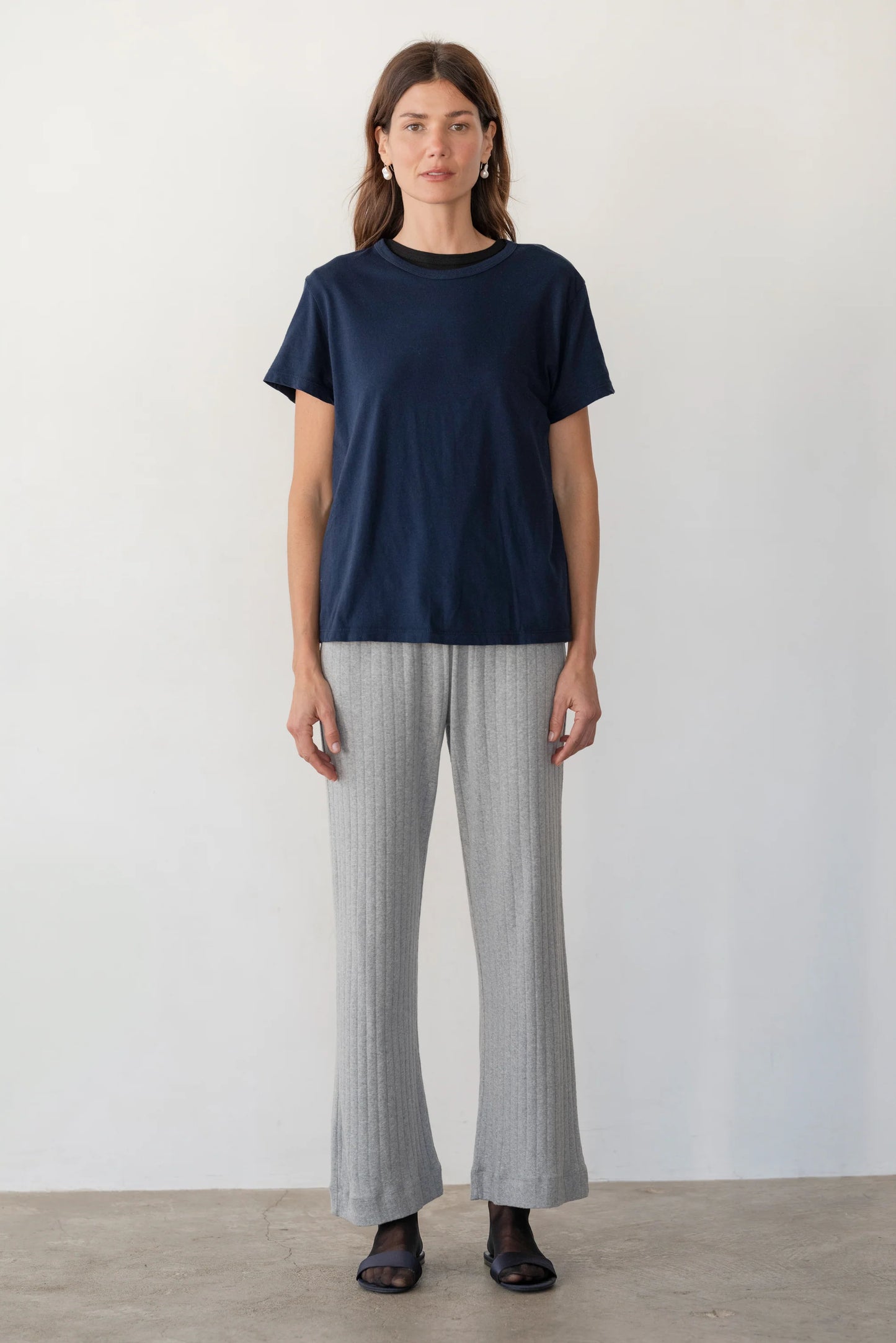 The Pointelle Simple Crop Pant in Heather Grey