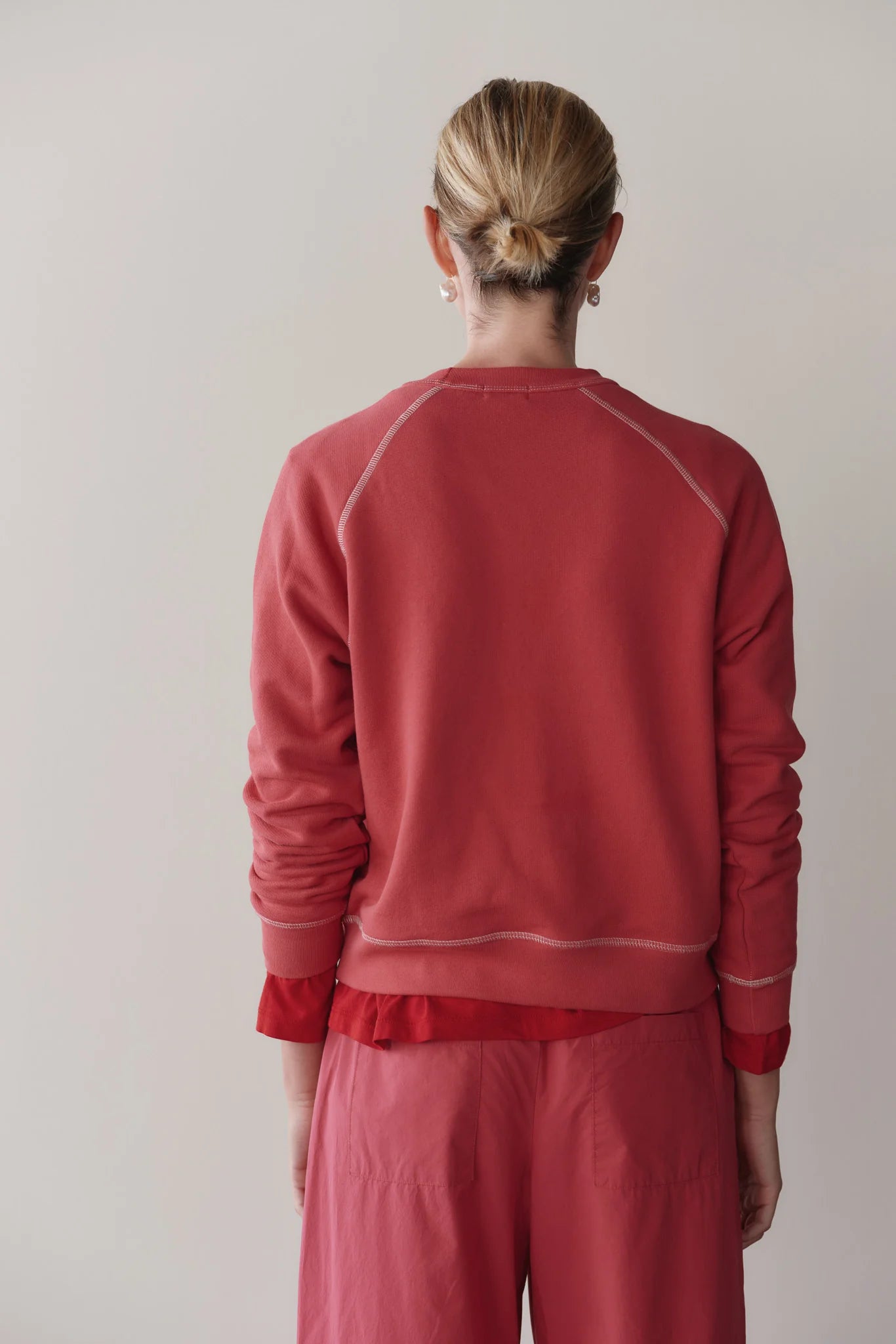 The Eco Terry Sweatshirt in Raspberry w/ Creme Stitching