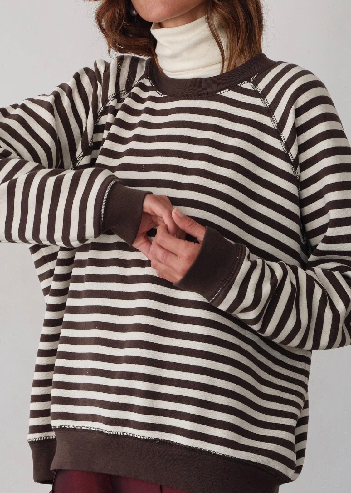 The Eco-Terry Relaxed Crewneck in Espresso/Creme