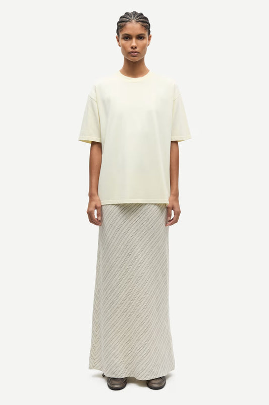 Saagneta Long Linen Skirt in Bone Stripe