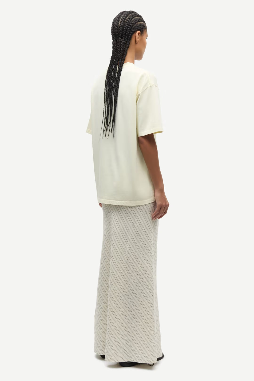 Saagneta Long Linen Skirt in Bone Stripe