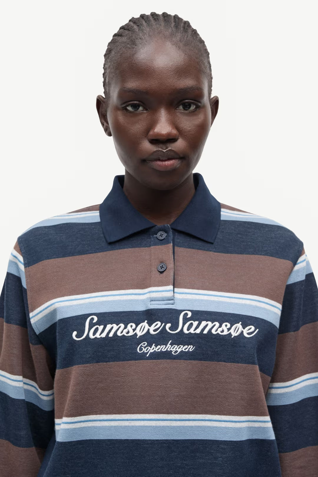 Sadory LS Polo in Brown/Blue Stripe