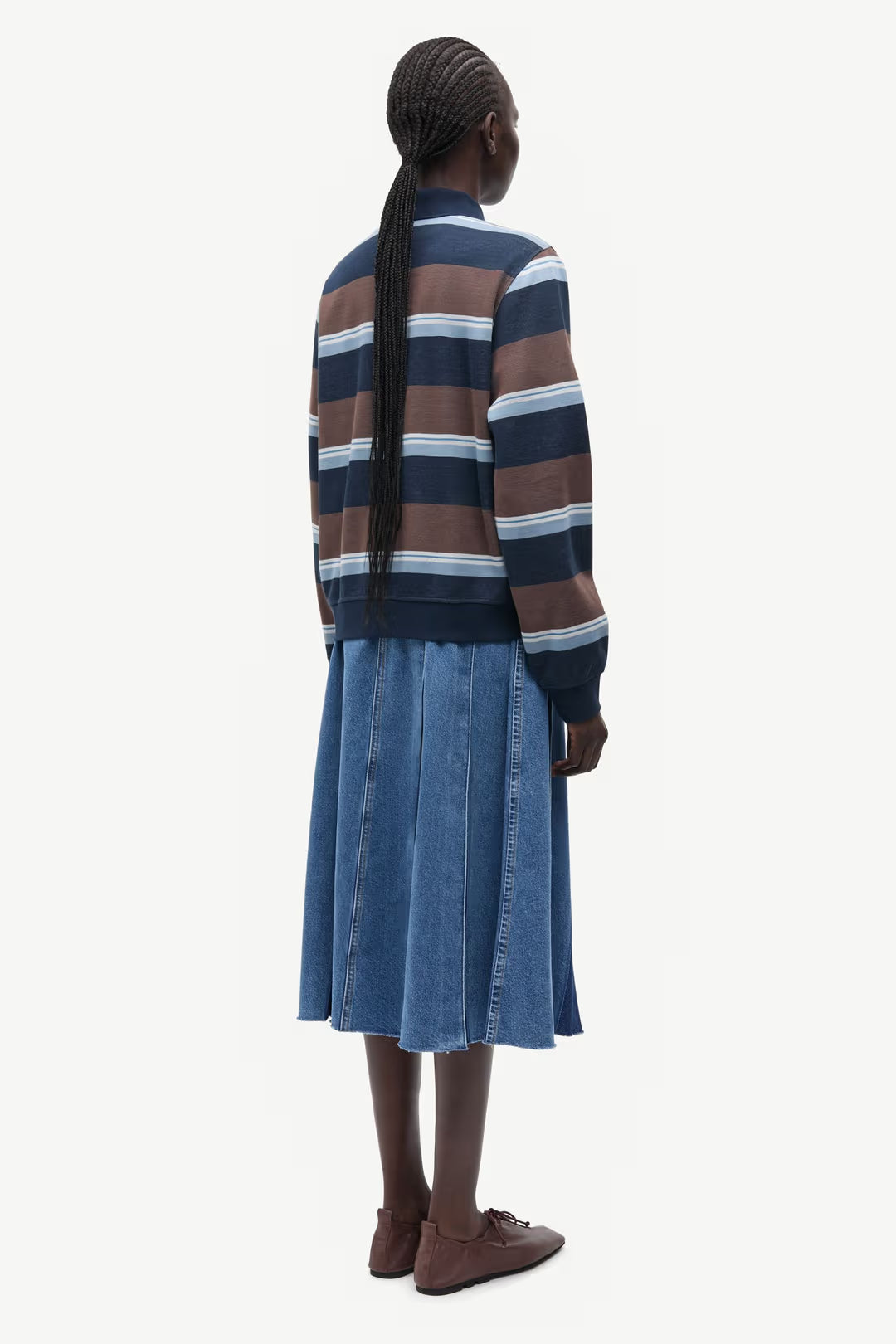 Sadory LS Polo in Brown/Blue Stripe