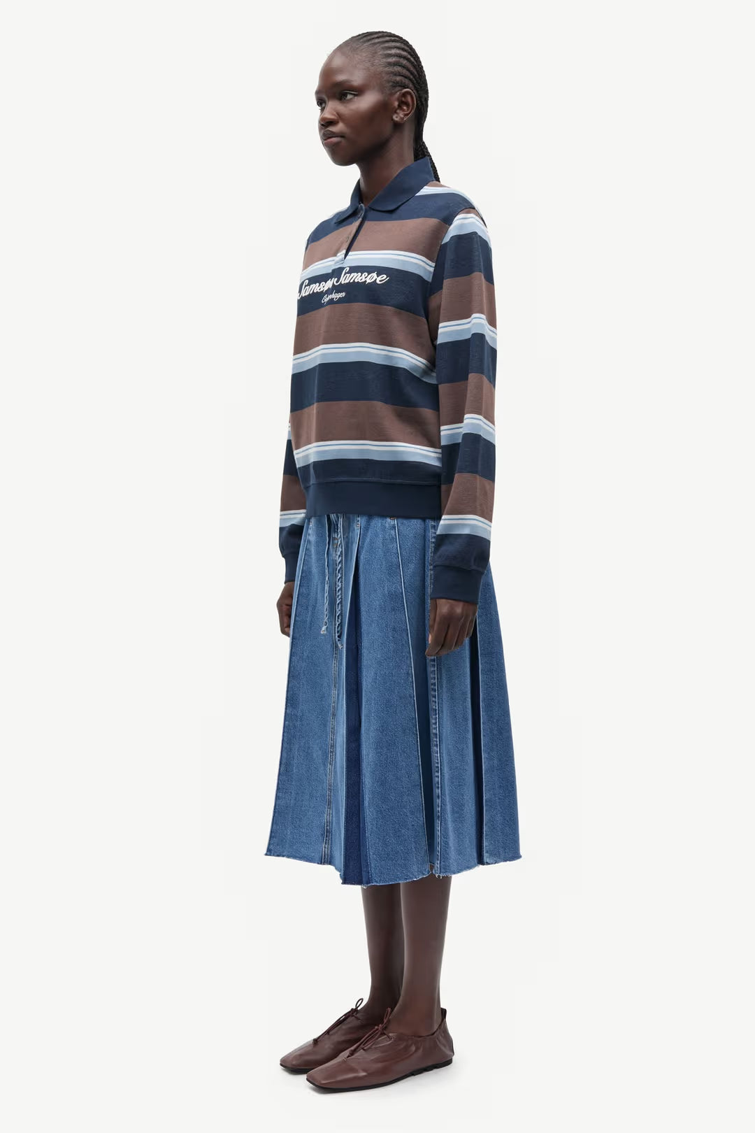 Sadory LS Polo in Brown/Blue Stripe