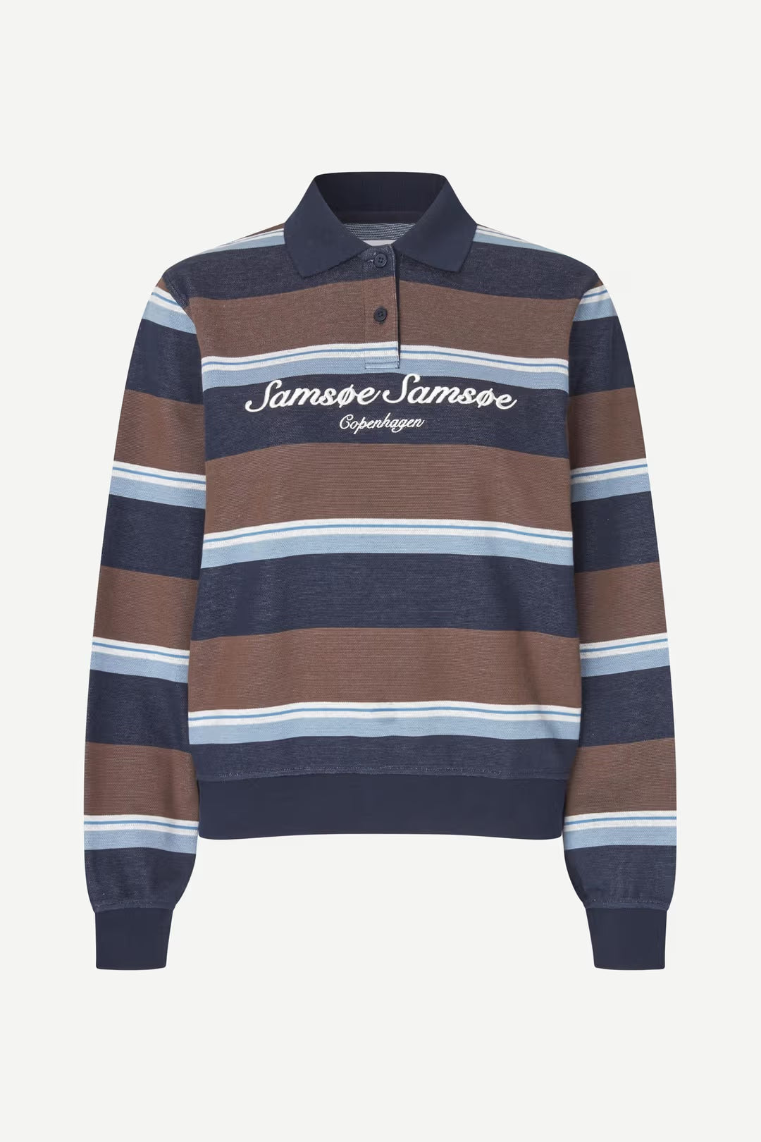 Sadory LS Polo in Brown/Blue Stripe