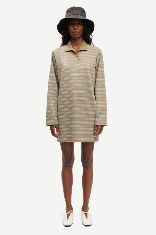 The Sadover LS Polo Dress in Lead Stripe