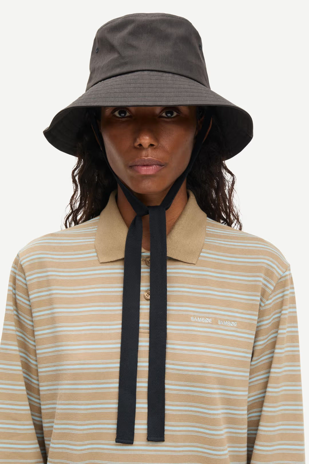 The Sadover LS Polo Dress in Lead Stripe