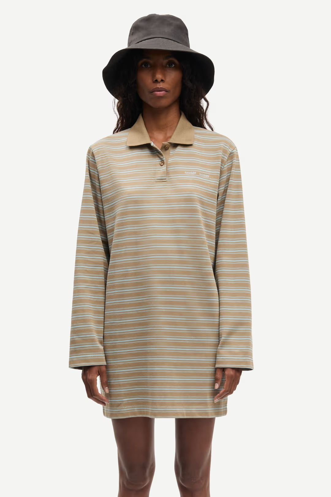 The Sadover LS Polo Dress in Lead Stripe