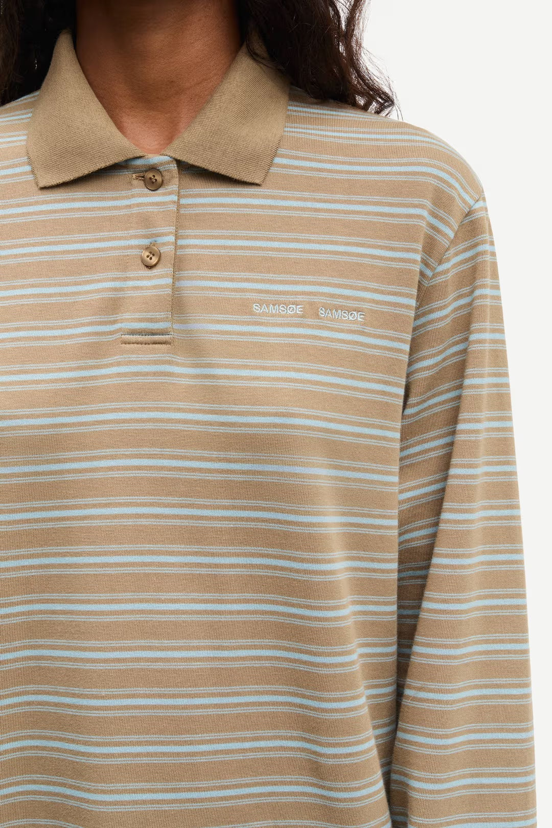 The Sadover LS Polo Dress in Lead Stripe