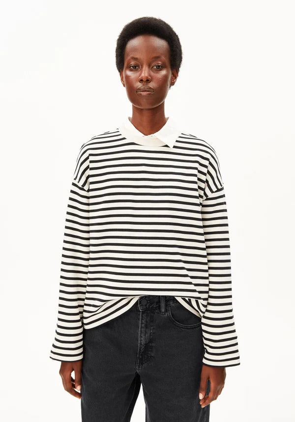 Frankaa Maarlen Stripe Organic Cotton Sweatshirt in Undyed/Black