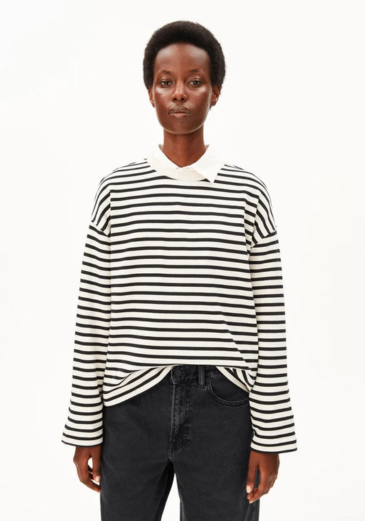 Frankaa Maarlen Stripe Organic Cotton Sweatshirt in Undyed/Black