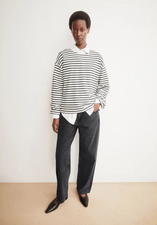 Frankaa Maarlen Stripe Organic Cotton Sweatshirt in Undyed/Black