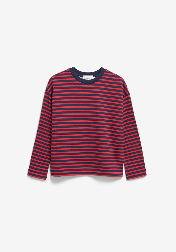 Frankaa Maarlen Stripe Sweatshirt in Tinted Navy/Candy Apple