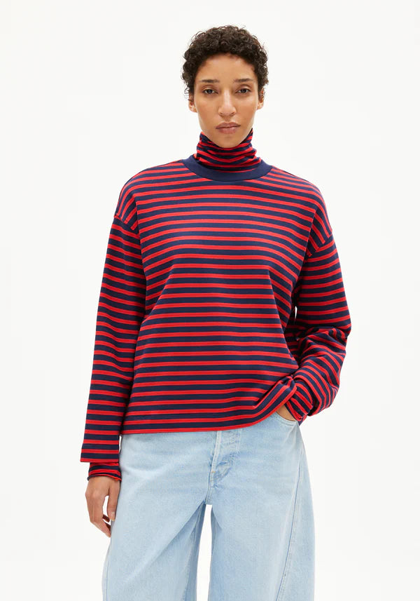 Frankaa Maarlen Stripe Sweatshirt in Tinted Navy/Candy Apple