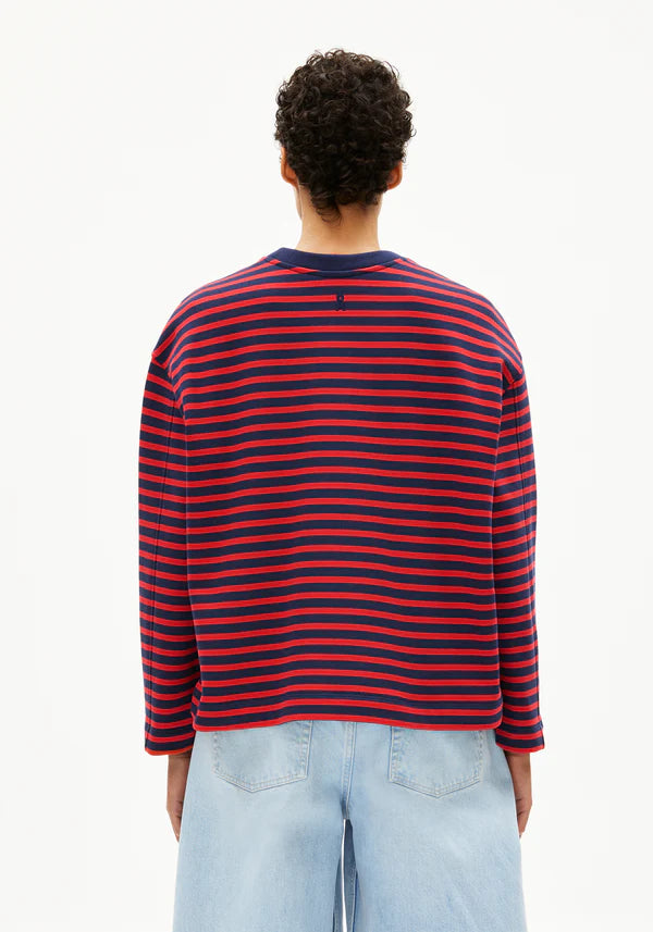Frankaa Maarlen Stripe Sweatshirt in Tinted Navy/Candy Apple