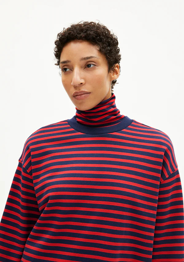 Frankaa Maarlen Stripe Sweatshirt in Tinted Navy/Candy Apple