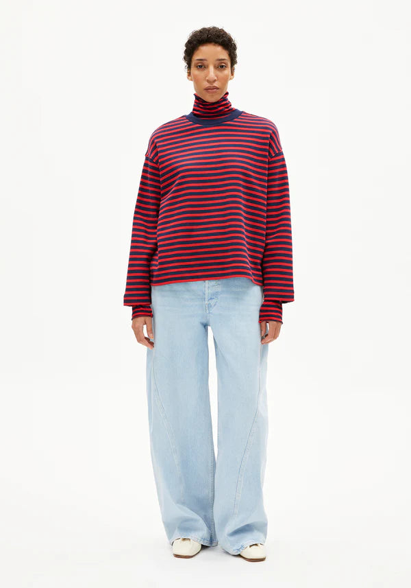 Frankaa Maarlen Stripe Sweatshirt in Tinted Navy/Candy Apple