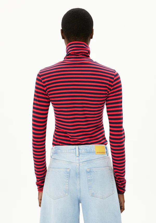 Grazilianaa Stripes Turtleneck in Tinted Navy/Candy Apple