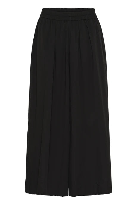 Noelle Wide Leg Cotton Trousers in Black