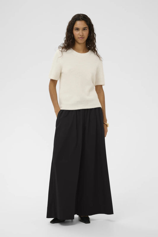 Noelle Wide Leg Cotton Trousers in Black