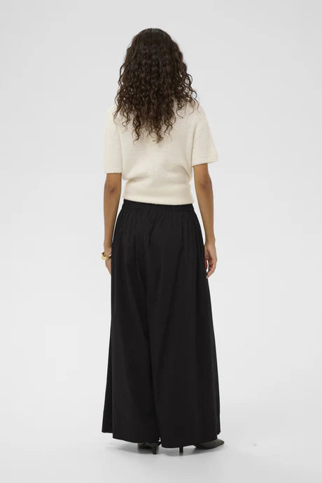 Noelle Wide Leg Cotton Trousers in Black