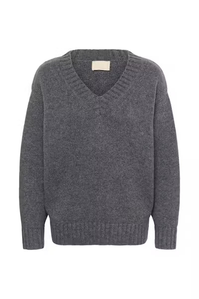 Moline V- Neck Pullover in Grey Melange