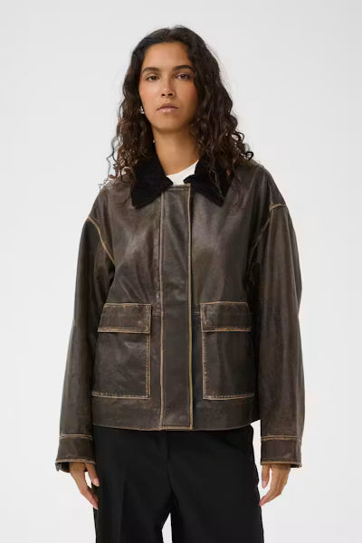 Fiorella Leather Jacket in Chocolate Torte