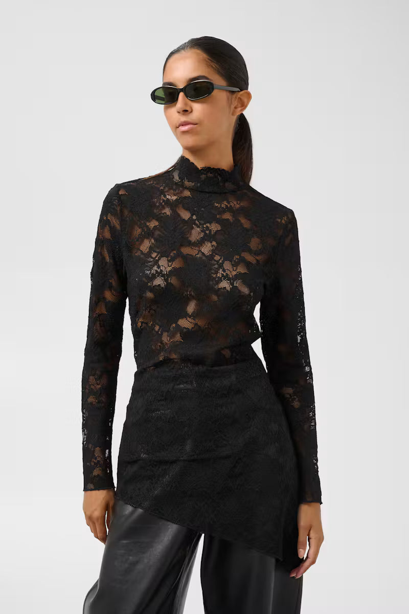 Kabira Mockneck Lace Top in Black