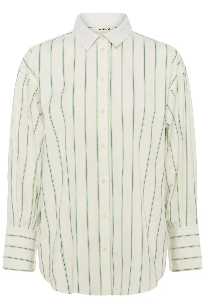 Noelle Striped Buttondown in Vibrant Green + White Stripes