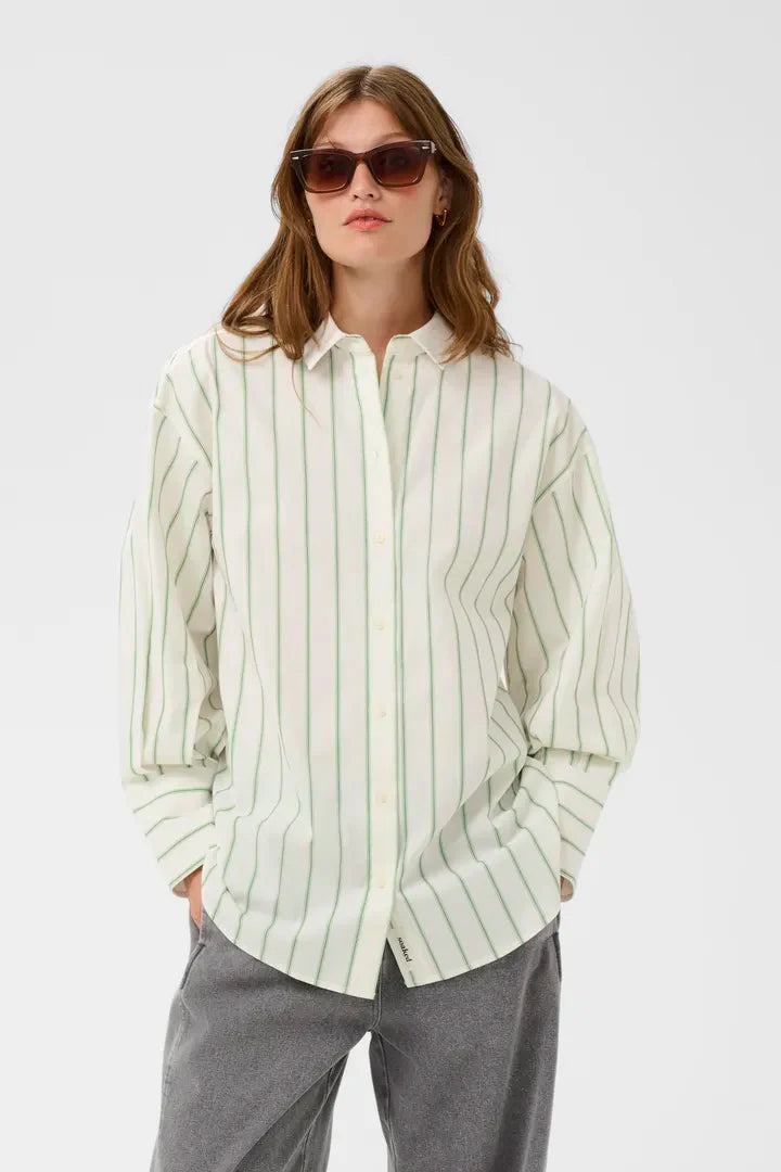 Noelle Striped Buttondown in Vibrant Green + White Stripes