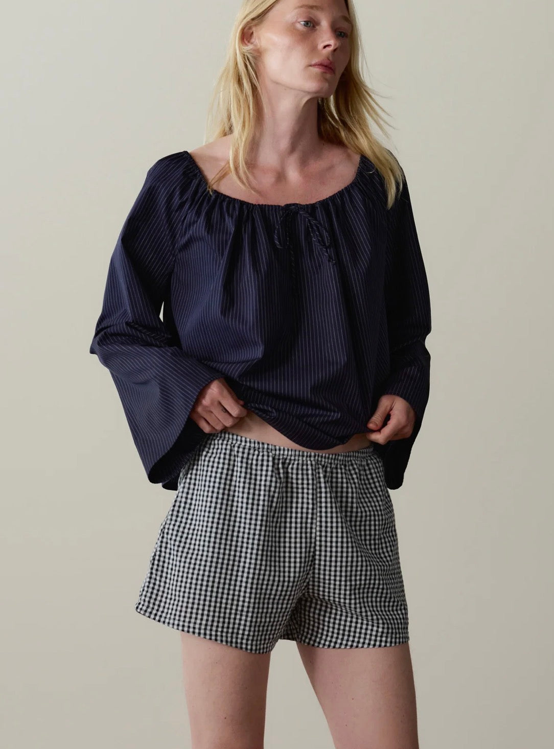 The Cotton Gingham Tap Short in Jet