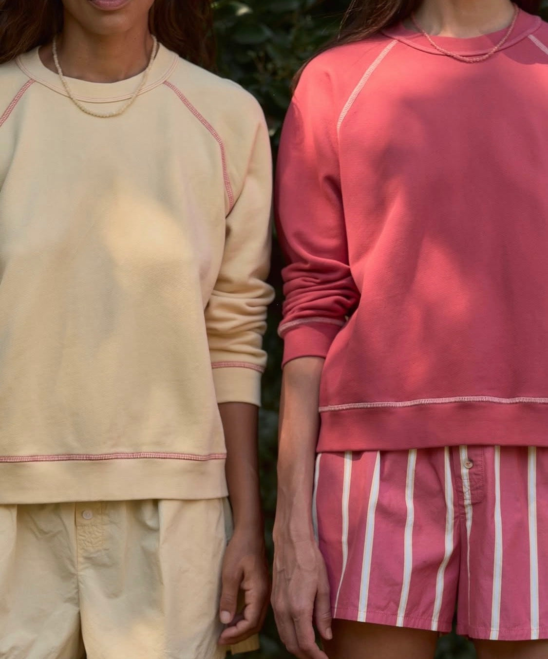 The Eco Terry Sweatshirt in Butter w/ Raspberry Stitching