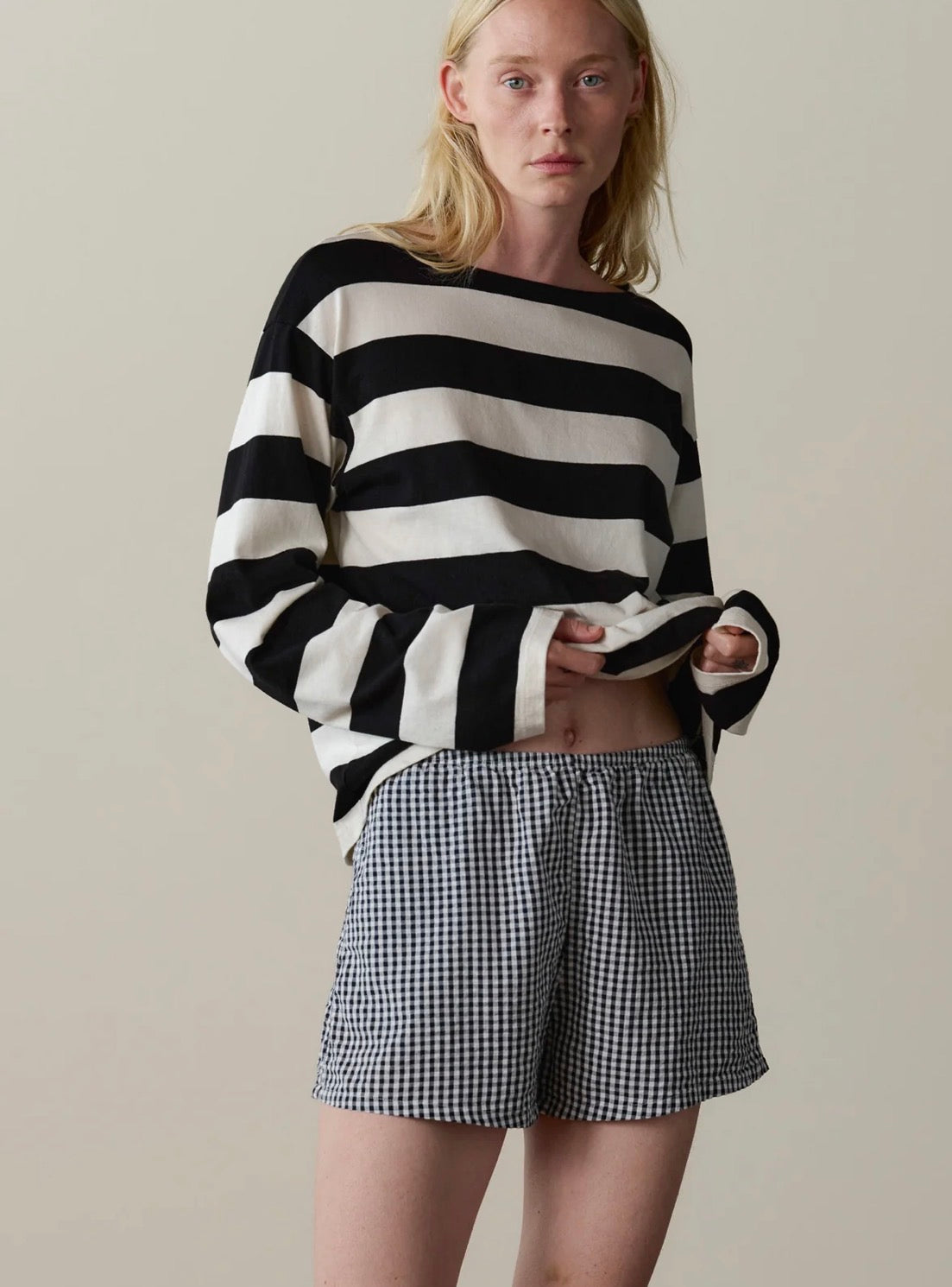 The Cotton Gingham Tap Short in Jet