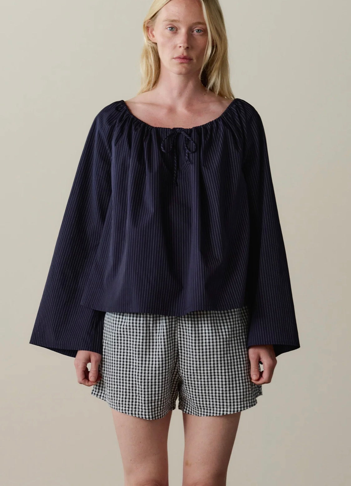 The Cotton Gingham Tap Short in Jet