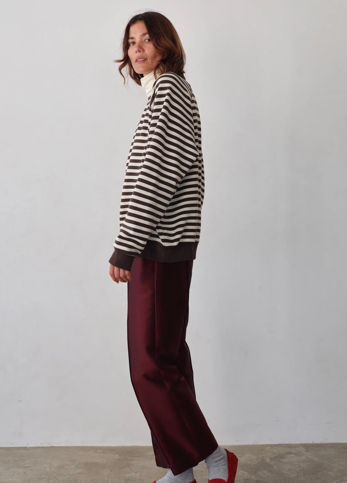 The Eco-Terry Relaxed Crewneck in Espresso/Creme