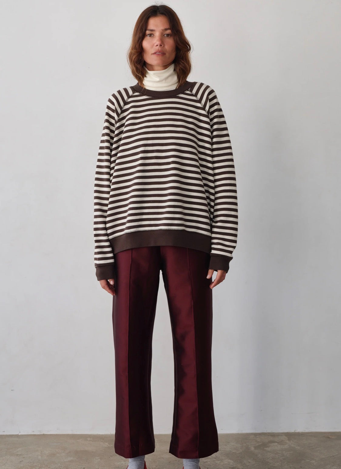 The Eco-Terry Relaxed Crewneck in Espresso/Creme