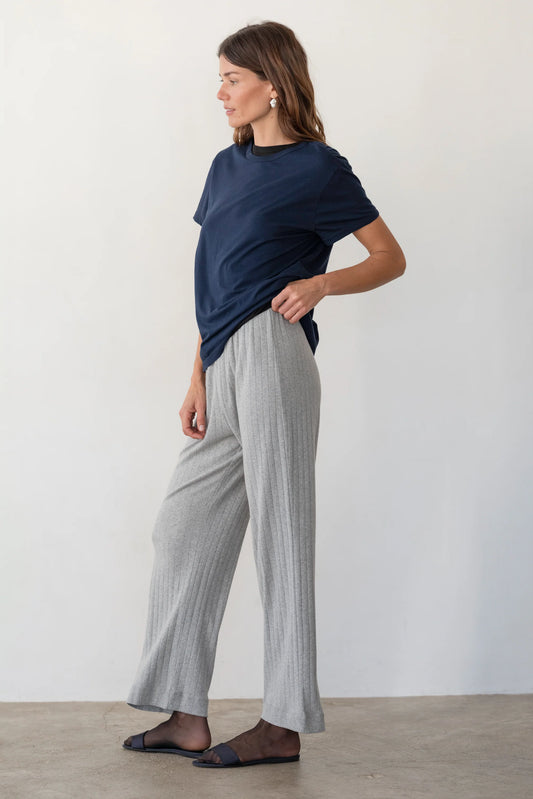 The Pointelle Simple Crop Pant in Heather Grey