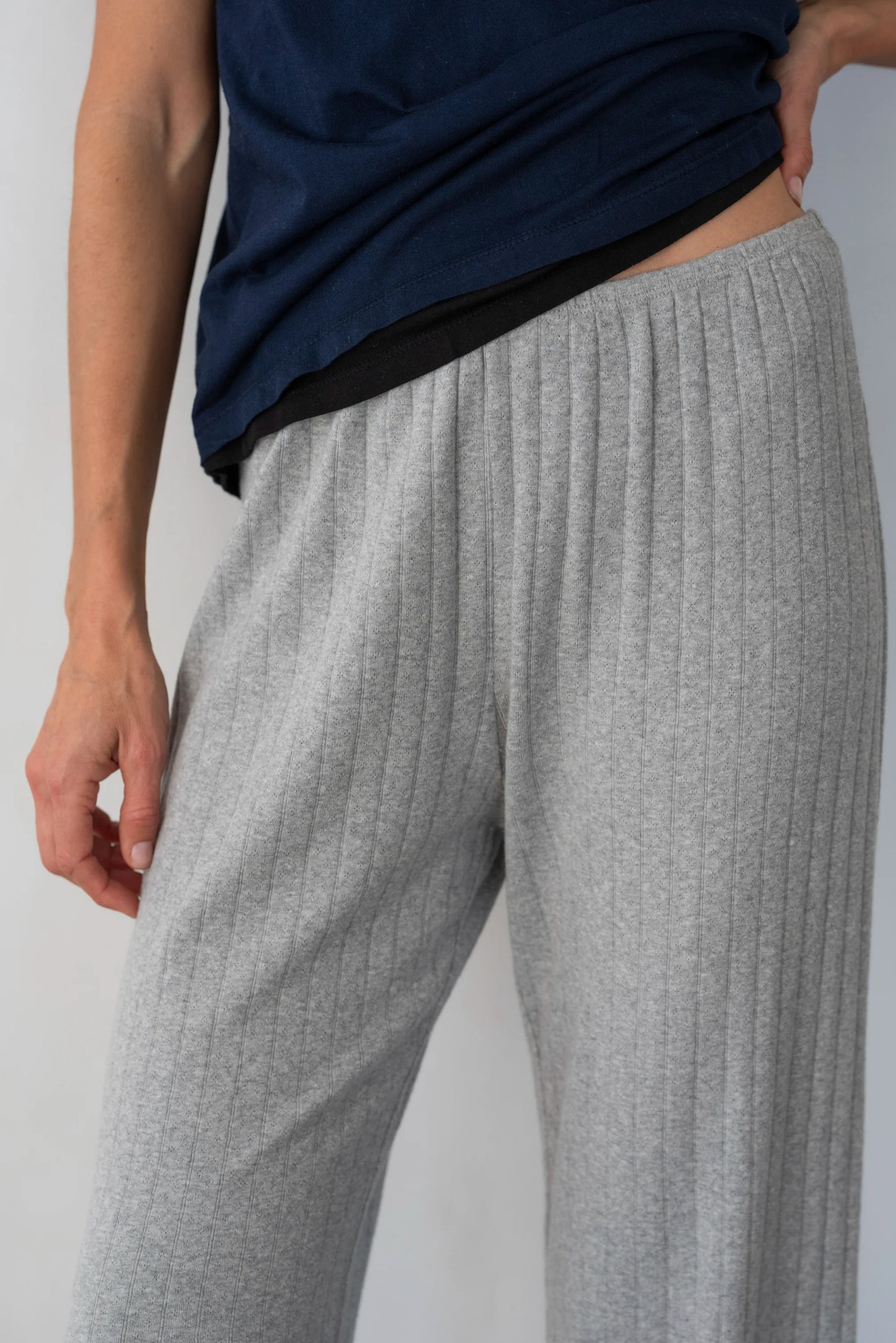 The Pointelle Simple Crop Pant in Heather Grey