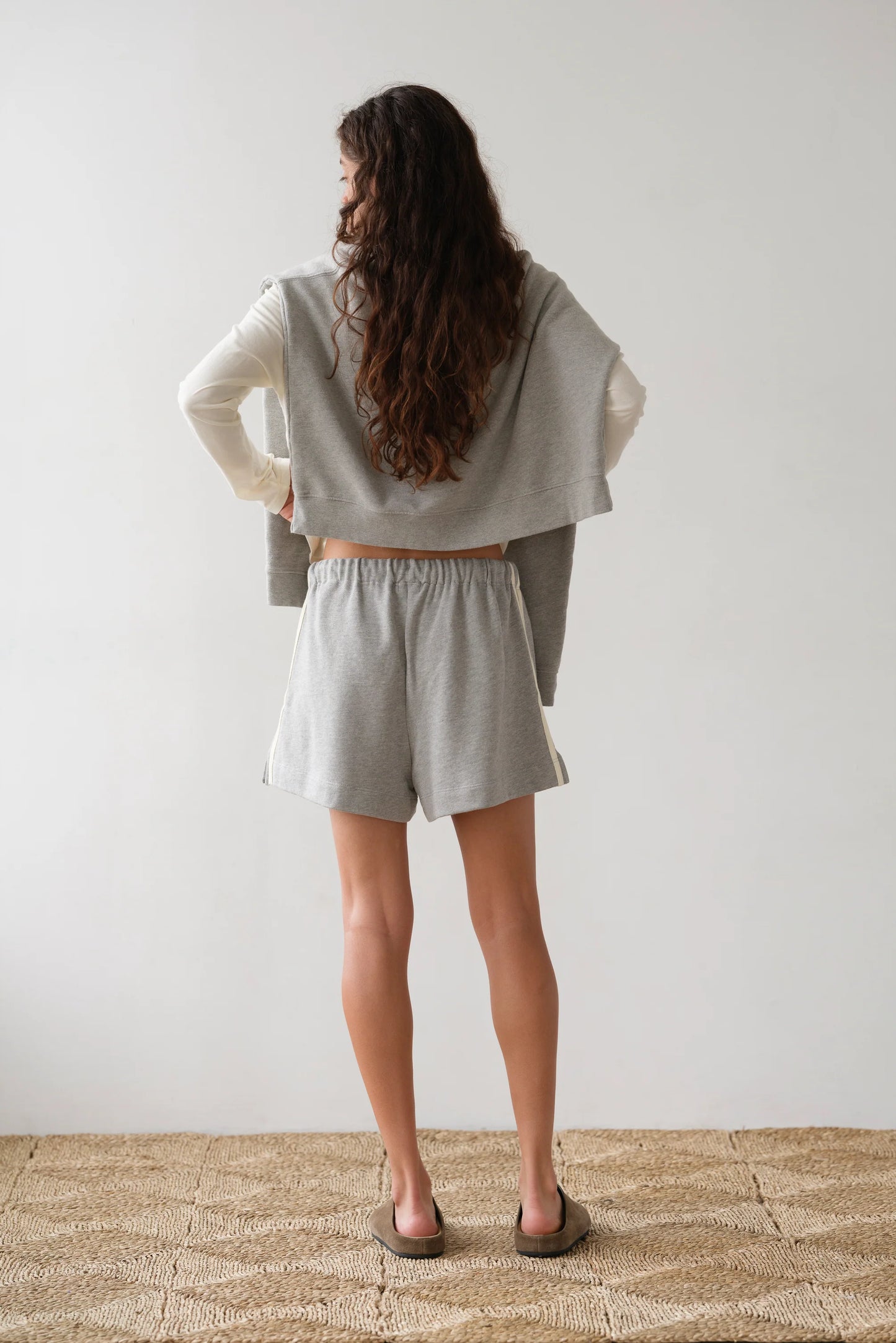 The Eco Terry Stripe Short in Heather Grey