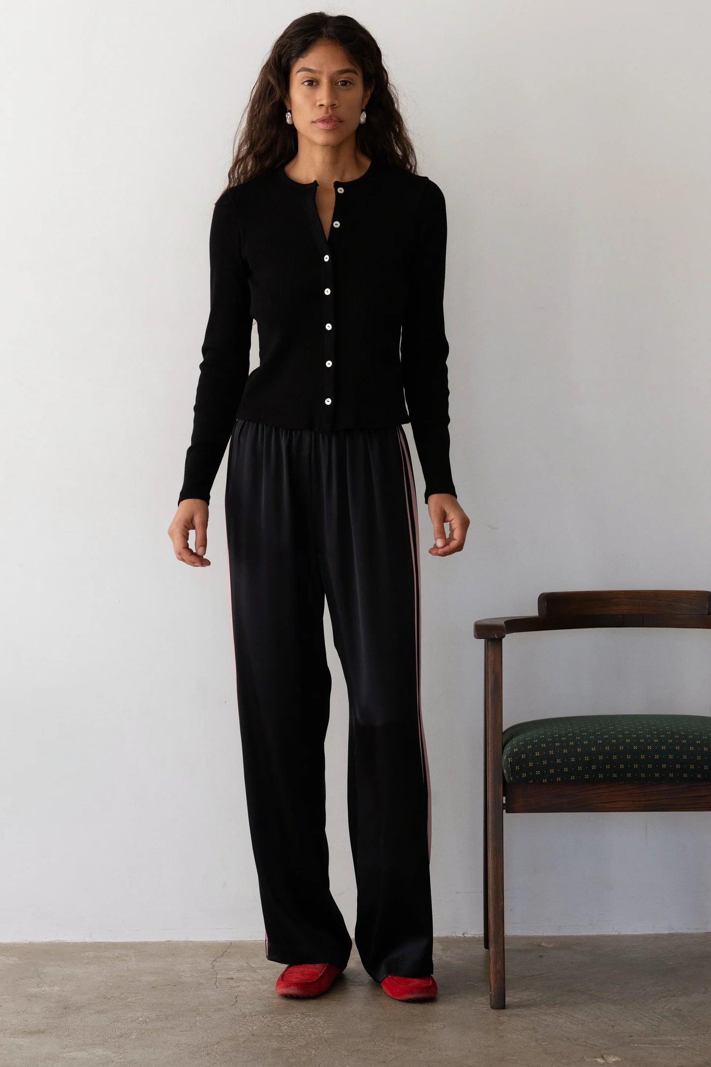 The Silk Stripe Simple Pant in Jet/Blossom