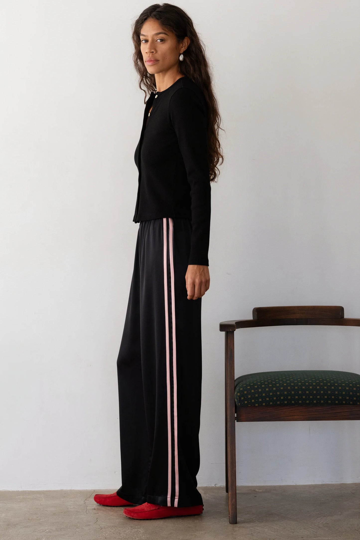 The Silk Stripe Simple Pant in Jet/Blossom
