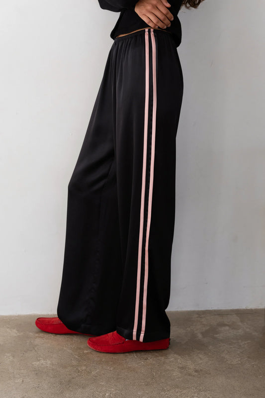 The Silk Stripe Simple Pant in Jet/Blossom