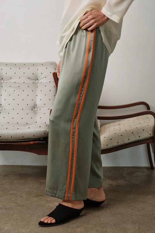 The Silk Stripe Crop Pant in Dill/Apricot