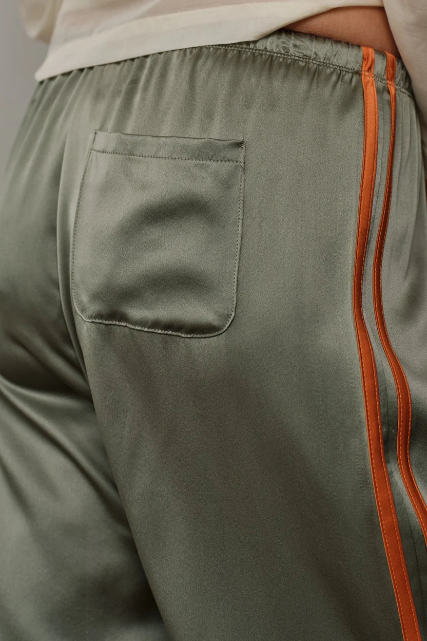 The Silk Stripe Crop Pant in Dill/Apricot
