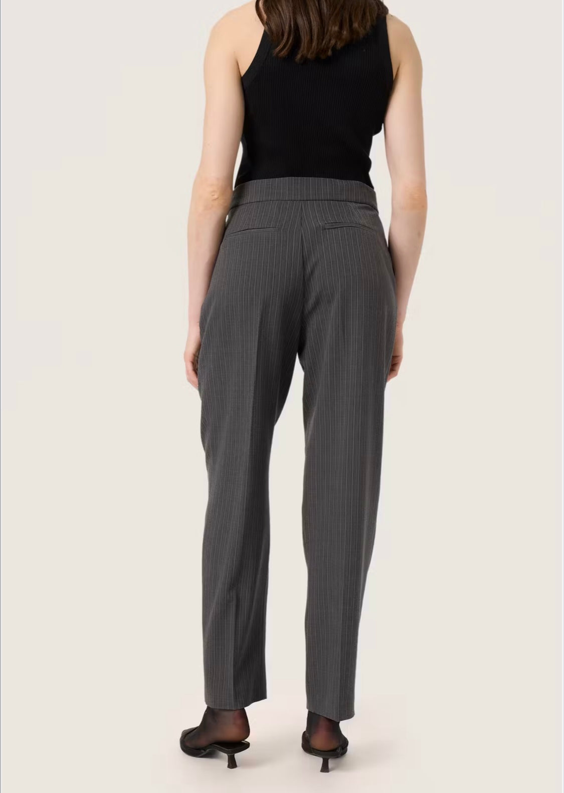 SOAKED IN LUXURY Birka Trousers in Black/Grey Stripe